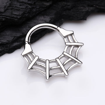 Detail View 1 of Venomous Spider Web Steel Seamless Clicker Hoop Ring